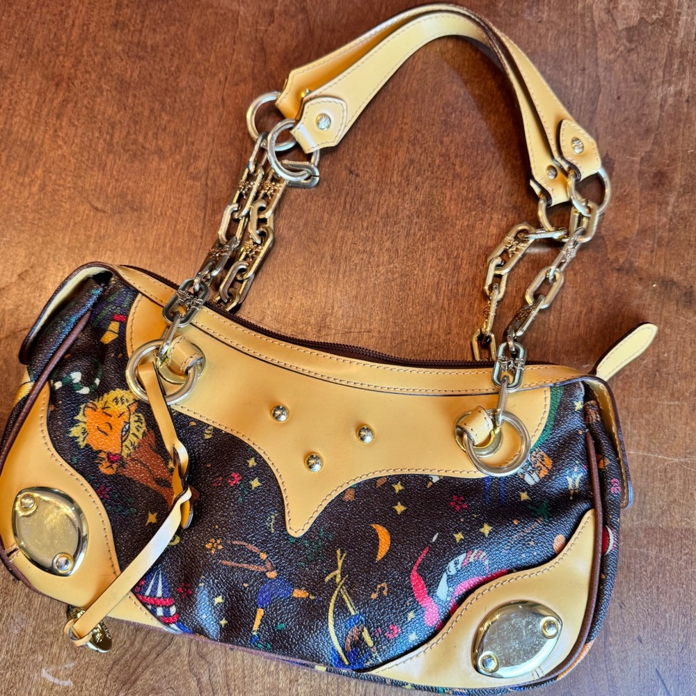 Piero‎ Guidi Magic Circus Shoulder Bag Multicolor Leather Double Chain Strap